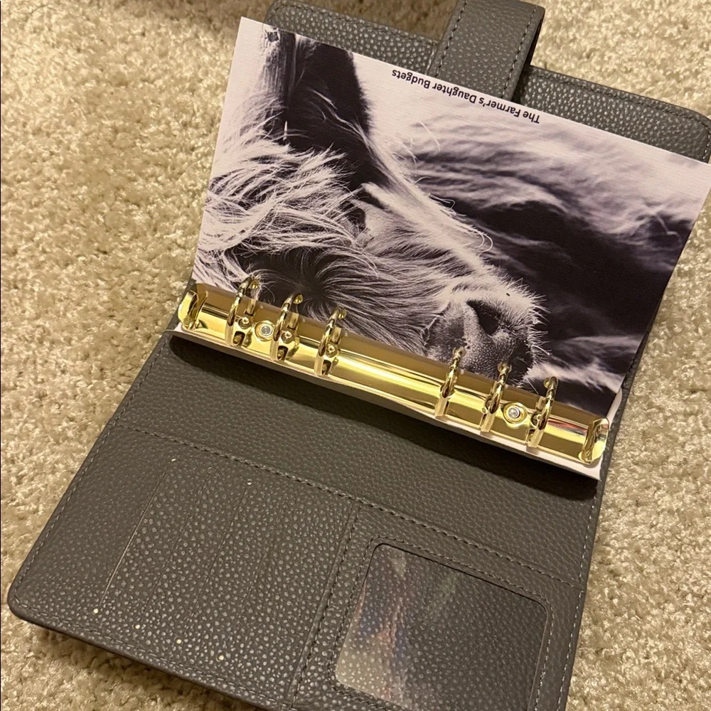 A6 Personal Binder Grey Pebbled Leather Wallet/Planner